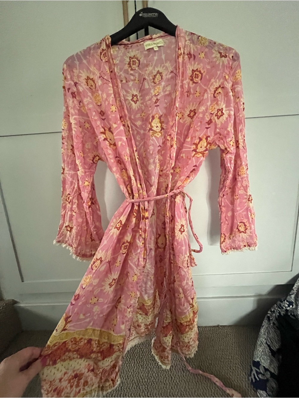 Cost Plus World Market Pink Floral Tie Waist Kimono